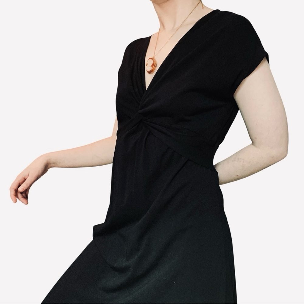 Lands' End Black Sheath Maxi Dress V-Neck Sleeveless